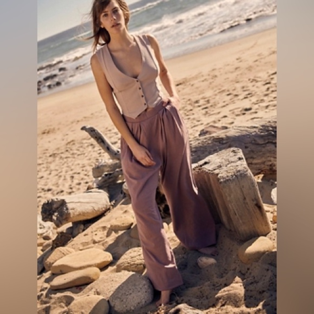NWT Free People Beach Roxanne Set Size Large L Mauve 2 pc  Pants Vest pink